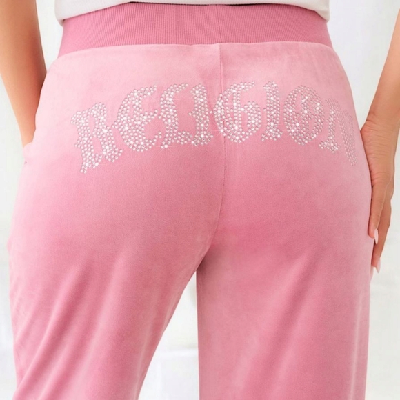 TRUE RELIGION CRYSTAL STRAIGHT LEG SWEAT PANT BABY PINK SZ XXL - Picture 4 of 9